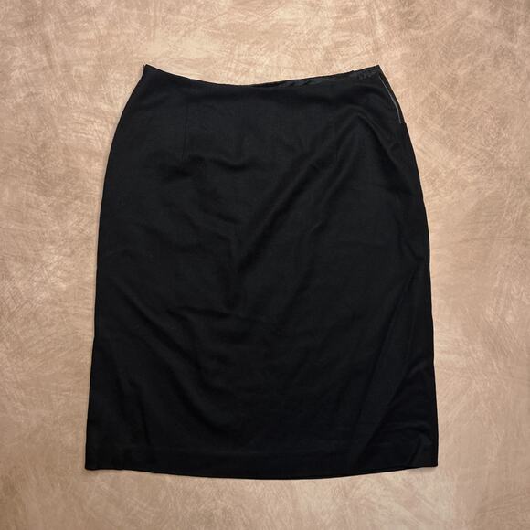 Vintage Y2K Banana Republic Leather Trim Italian Wool Skirt Black Pencil Euro - Picture 2 of 6